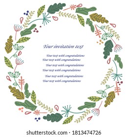 Floral arrangements. Flowers, berries with green leaves. Vector banner from flowers. Wreath of flowers.