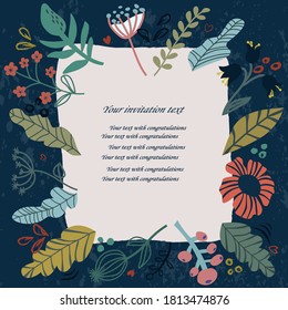 Floral arrangements. Flowers, berries with green leaves. Vector banner from flowers. Wreath of flowers.