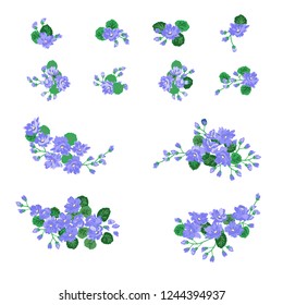 Floral arrangements in small wild flowers. Set of country style bouquet. Rustic chic. Use for textile design, wallpaper, covers, surface, print, gift wrap, scrapbooking, decoupage.