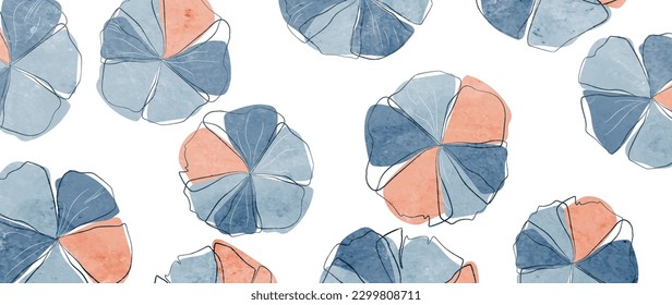 Fondo de arte floral con un patrón abstracto de flores con elementos dibujados a mano en estilo de línea de arte. Banner botánico para diseño de papel pintado, decoración, impresión, textil, cubierta, diseño interior.