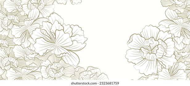 Floral art background in white and beige color in art line style. Banner with oriental pattern of flowers for wallpaper design, decor, print, interior design, textile, poster, invitations.