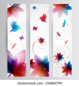 Floral Art with a birds, dragonfly and butterfly