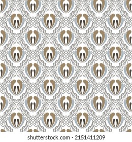 Floral art Deco seamless pattern. Beautiful ornamental vector background. Vintage flowers, leaves. Elegance colorful ethnic style light ornaments on white background. Repeat decorative backdrop.