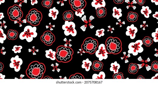 Floral art, Flowers and leaf Seamless pattern, Vector illustration.