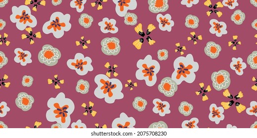 Floral art, Flowers and leaf Seamless pattern, Vector illustration.