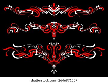 Floral art illustration. Vintage pinstripes art motorcycle and car. Retro and vintage ornaments. For vinyl sticker, painting template, tattoo, apparel, merchandise, border, frame. Vector Eps 10.