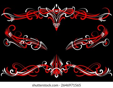 Floral art illustration. Vintage pinstripes art motorcycle and car. Retro and vintage ornaments. For vinyl sticker, painting template, tattoo, apparel, merchandise, border, frame. Vector Eps 10.