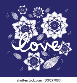 Floral art nature love sign with hand drawn elements design. vector illustration.