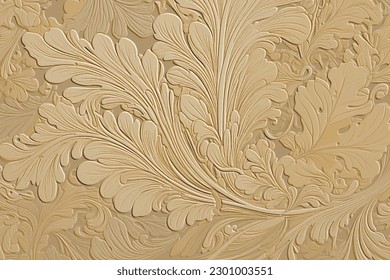 Arte floral nouveau antiguo estilo retro hoja 3d patrón de emboscada. Vector con fondo dorado. Repita el recorte de las plantas en segundo plano. Alivio de la superficie Las flores 3d dejan adorno texturado al estilo antiguo de nouveau.