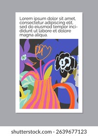Floral art poster or card. Hand Drawn textures. Wedding, anniversary, birthday, Valentin's day, party invitations, covers