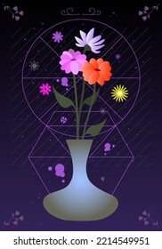 Floral Art Poster Design Vase of Flowers and additional elements7x5 Ratio Vector Graphic