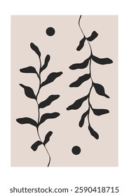 Floral art print. Abstract flower botanical minimalistic poster design, contemporary nordic scandinavian decorative print, simple sketch drawing. Vector modern illustration.