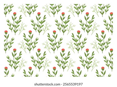 Floral Art Prints. Seamless pattern with flowers and twigs. Vector illustration in flat style