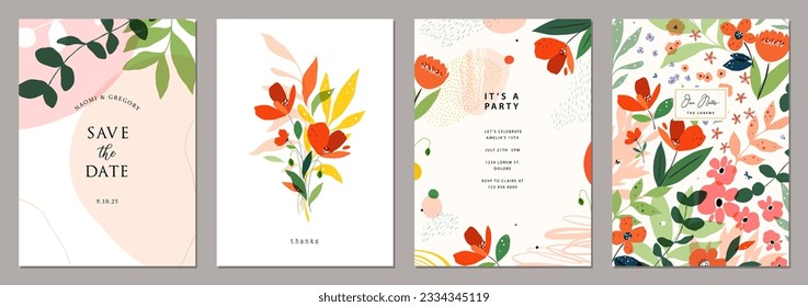 Floral art templates. For wedding invitation, birthday and Mothers Day cards, flyer, poster, banner, brochure, email header, post in social networks, advertising, events and page cover.