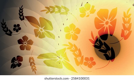 Floral art wallpaper in hot tones. An excellent background for advertising, posters, postcards, business cards, corporate attributes and your other projects. Vector.