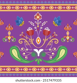 Imagen artística floral del borde de la flor, patrón inconsútil de la frontera textil, en el estilo de pinturas en miniatura mogol, pinceladas caprichosas, diseño indio de la frontera textil chintz, tonos de tierra