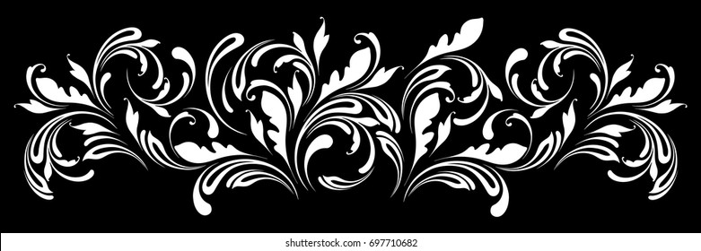 Floral artistic pattern. Flowers border, lacy design element.