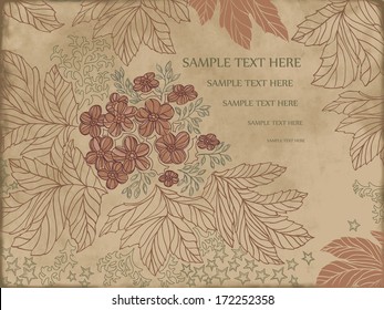 Floral autumn branch on vintage background