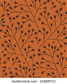 Floral autumn pattern with dots berry. Branches seamless background. Abstract leaf texture can be used for wallpaper, pattern fills, web page background, surface textures