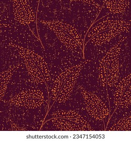 Floral autumn seamless pattern. Fall leaves forest texture. Floral branches with dotted leaves  background