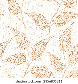 Floral autumn seamless pattern. Fall leaves forest texture. Floral branches with dotted leaves background