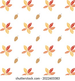 floral autumn seamless patterns. Seamless background with fall leaves, fall flower and fall vegetable. Set of seasonal floral wallpapers. Colorful cartoon illustration in flat design.