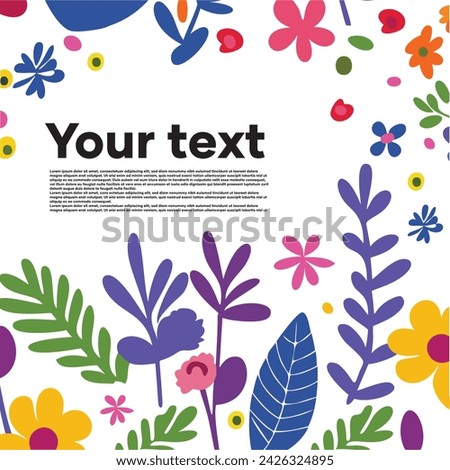 Floral backdrop decorated with gorgeous multicolored blooming flowers and leaves.Spring botanical flat vector illustration on white background