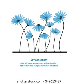 Floral background. Abstract blue flowers on white background. 