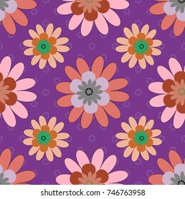 Floral background for abstract design. Abstract fall seamless pattern in bright autumn colors (purple, neutral and pink). Vector graphic painting of falling flowers, doodles, grunge textures. Vector.