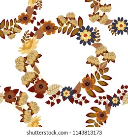 Floral background for abstract design. Vector. Abstract fall seamless pattern in bright autumn colors (red, white and yellow). Vector graphic painting of falling flowers, doodles, grunge textures.