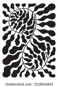 Floral  background with abstract leaves. Poster design with decorative wavy black shapes on white.  Trendy vector Illustration.