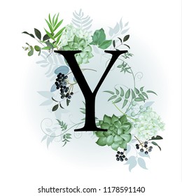 Floral background and alphabet, y
