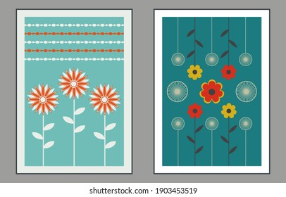 Floral background Art prints, Scandinavian design for wall decoration, poster, placard, brochure cover. Vintage, retro backdrop, banners. Decoration wallpaper. Seamless pattern.