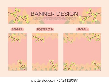 floral background bannner poster size vector illustration (cherry blossom, forsythia, lilac)