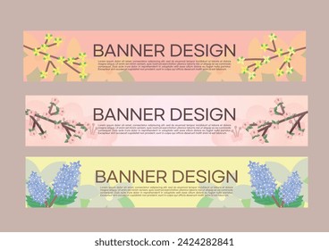 floral background bannner poster size vector illustration (cherry blossom, forsythia, lilac)
