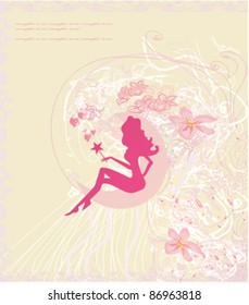 floral background with a beautiful fairy
