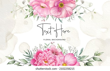 floral background with beautiful flower and leaves watercolor set