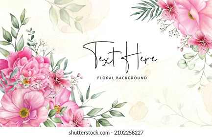 floral background with beautiful flower and leaves watercolor set