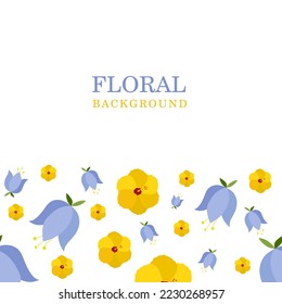 Floral background with bell and hibiscus. Floral banner on white background with space for text. vector illustration