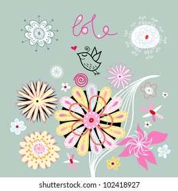 floral background with a bird
