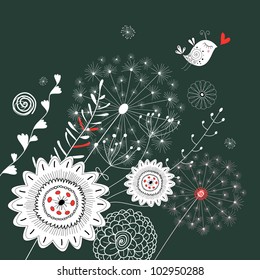 floral background with a bird