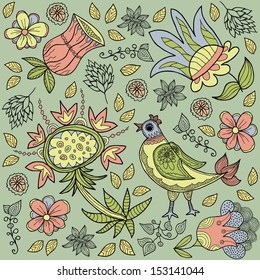 floral background with bird