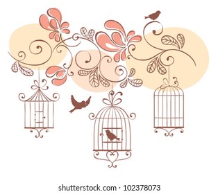 Floral background and birds