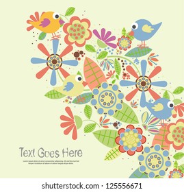 floral background with birds