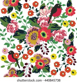 Floral Background with birds
