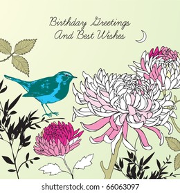 Floral  background with birds
