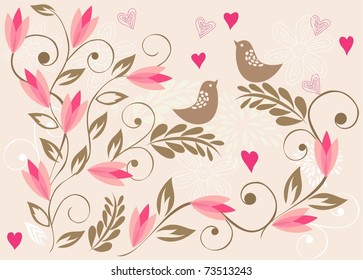  floral background with birds