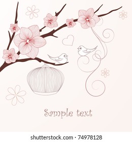 Fondo floral con aves.