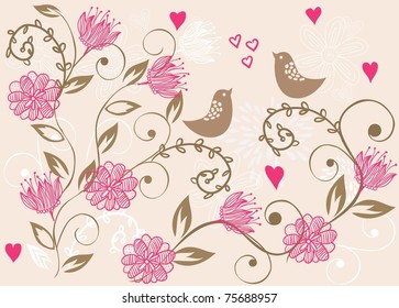  floral background with birds