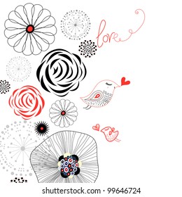 floral background with birds